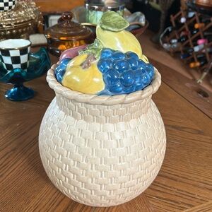 Vintage Metlox Basket Weave With Fruit Top Cookie Jar